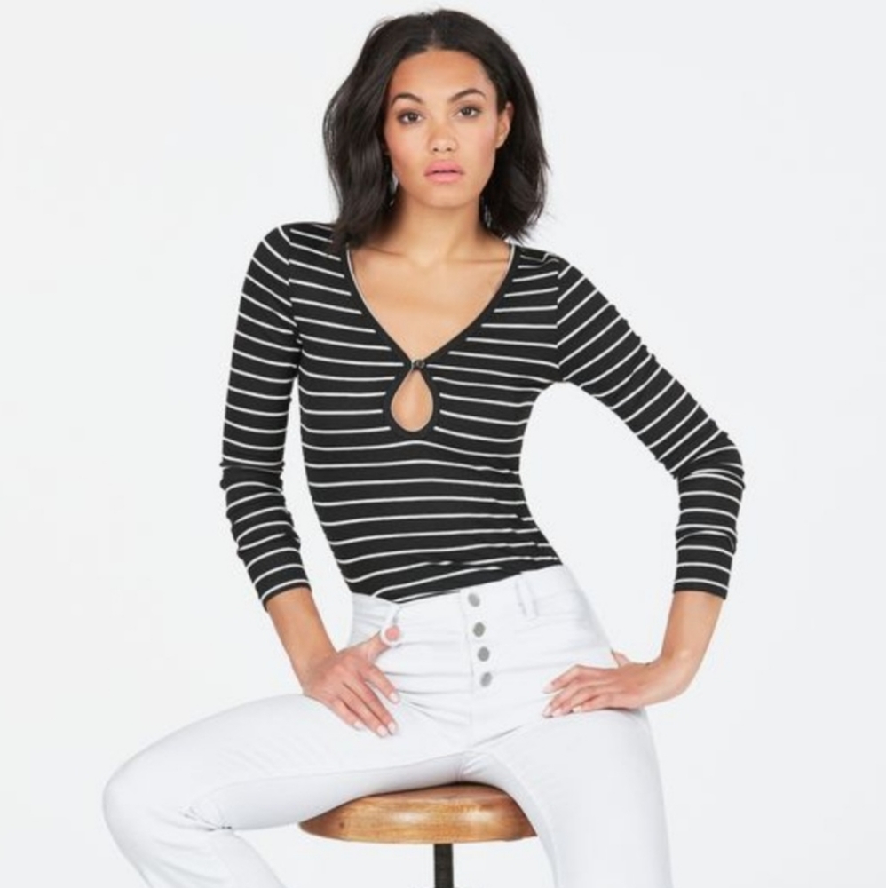 Lumiere Keyhole Striped Blouse